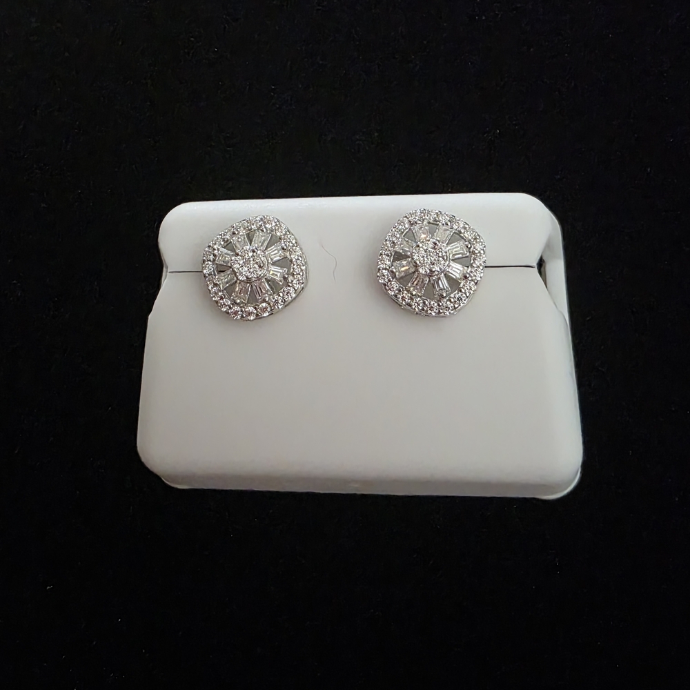 Dazzling Silver Floral 1CT VVS Moissanite Stud Earrings | 925 Sterling S